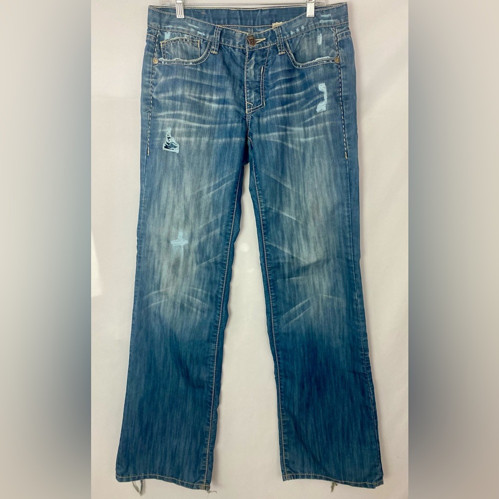 VINTAGE Y2K MONARCHY DISTRESSED POCKET FLAP RELAXED JEANS IN MEDIUM WASH